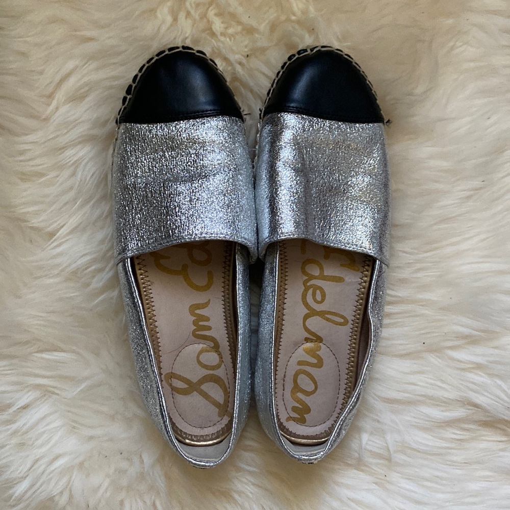 Sam Edelman Black and Silver Cap Toe Espadrille Flats